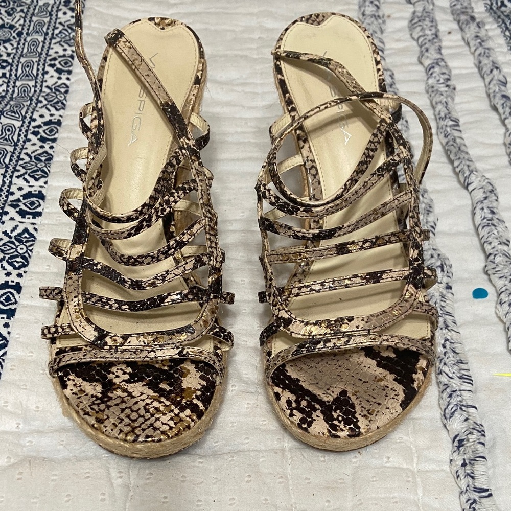 Via Spiga Snakeskin Multi-Strap Sandals